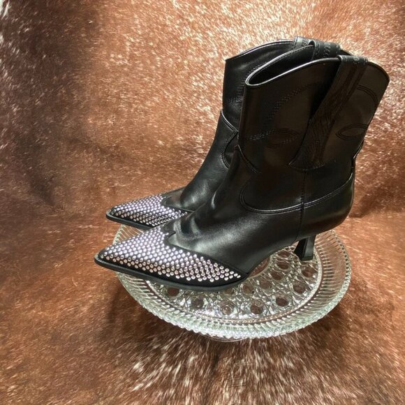 Circus by Sam Edelman Rhinestone Toe Cowboy Boots | Black | Size 8 - Picture 7 of 9